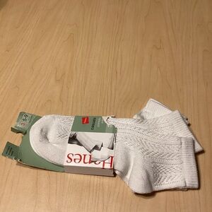 Hanes Women's Ankle Pointelle Socks NWT 5-9 White 3-Pair Pack Y2K CBK Softgirl